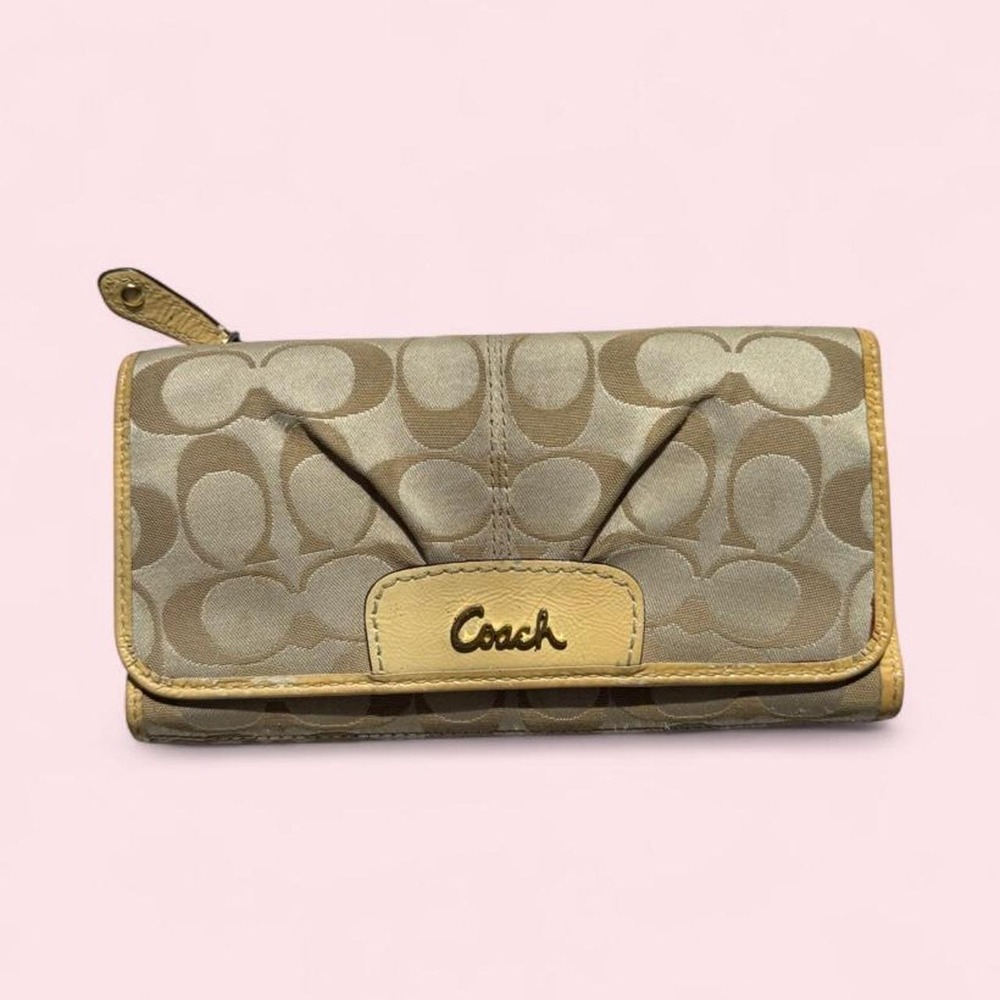 Coach Signature Monogram Wallet | Tan & Gold | Sold As-Is